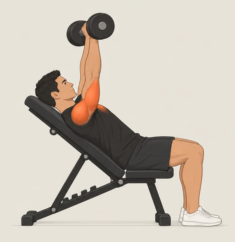 Incline dumbbell press, finish position